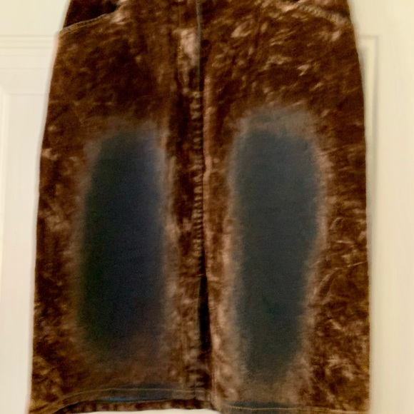 Crushed/Washed Coffee Bean Velvet/Denim Stretch Skirt Size 4 Cotton/Spandex - Picture 2 of 3